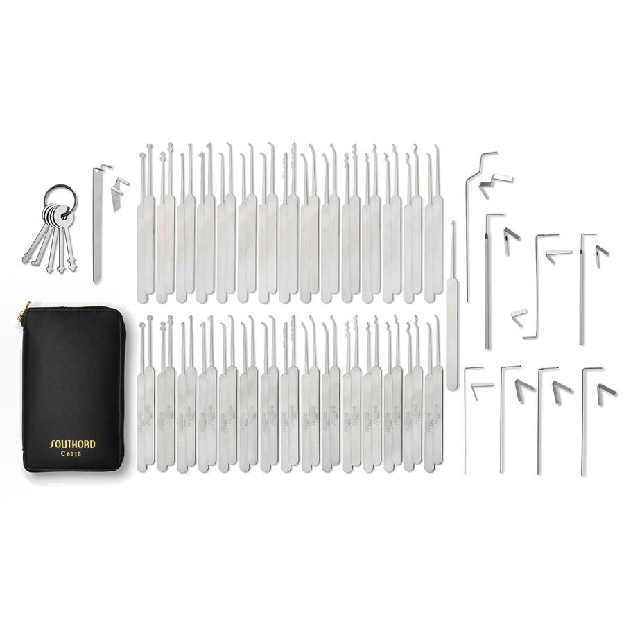 75-delige lockpick set met dunne picks, spanningsgereedschap en luxe lederen etui